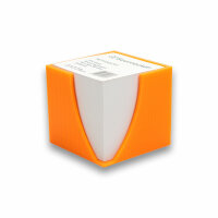 Zettelbox orange mit Notizklotz